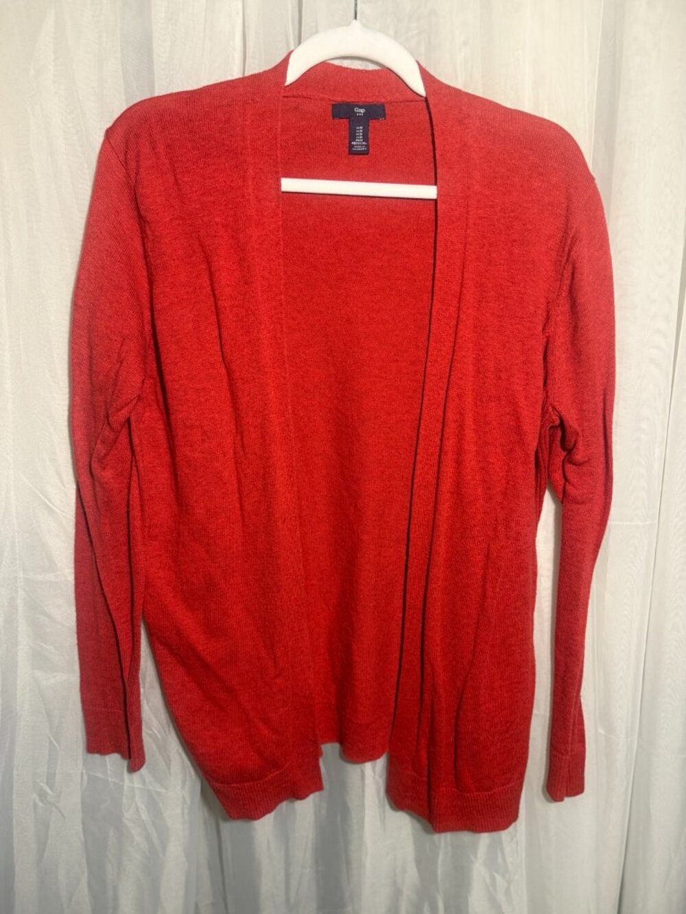 Gap Red Orange Open Front Longline Knit Cardigan Sweater Size M